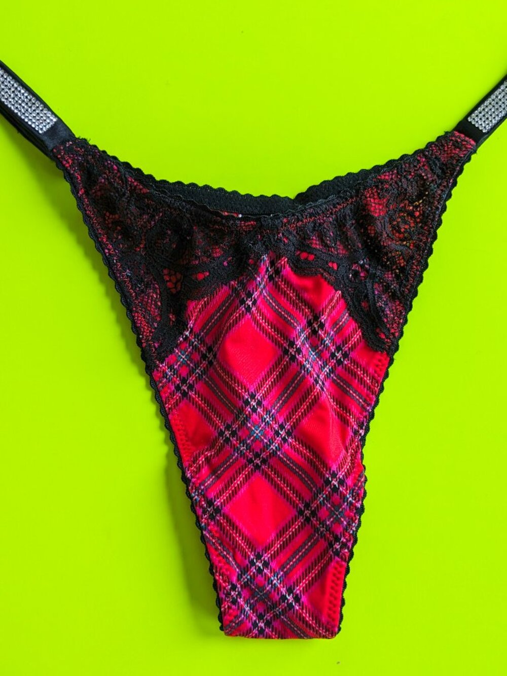 Victoria's Secret Very Sexy Rhinestone Shine Plaid Thong Panty Size S